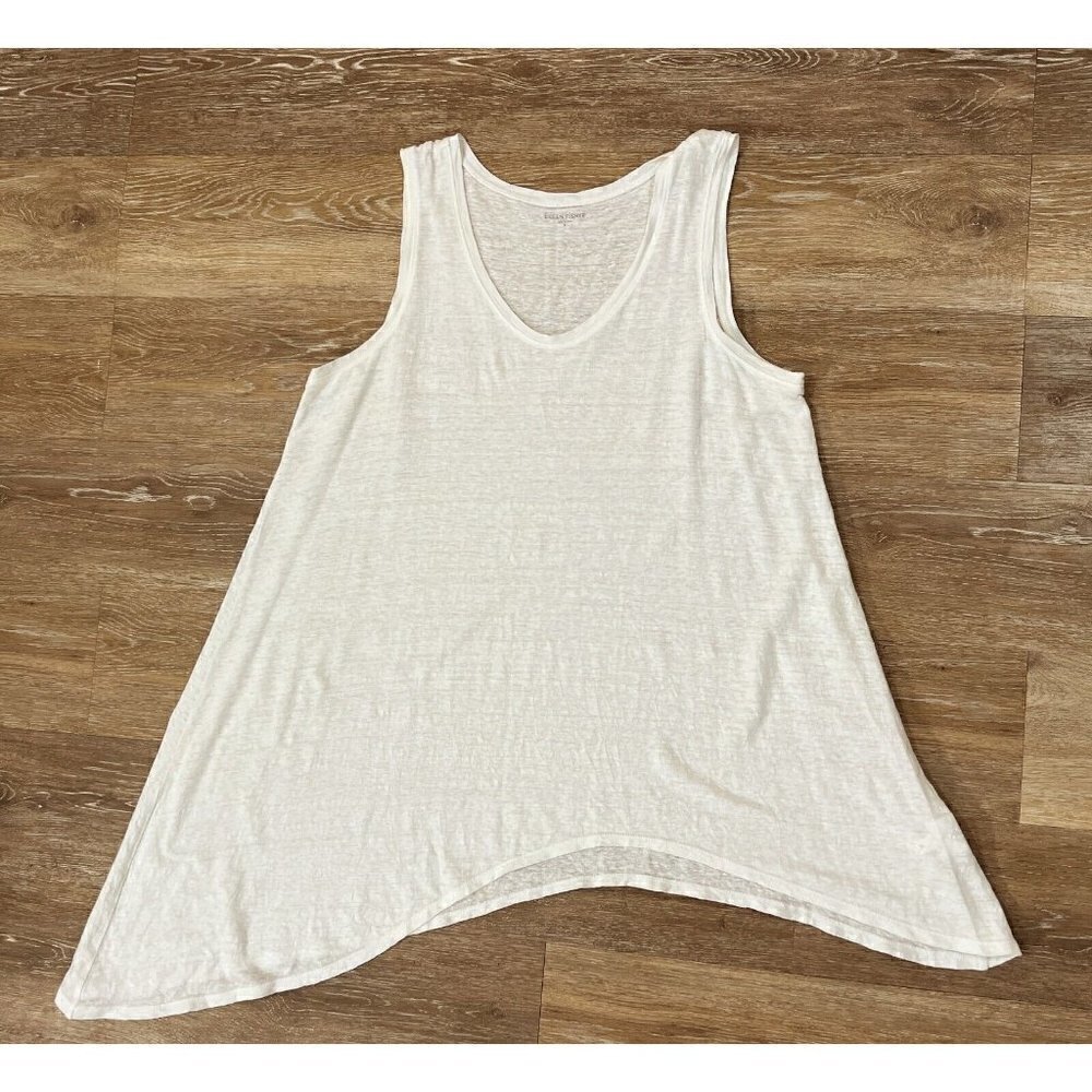 Eileen Fisher Sz S Off White Ivory 100% Linen Slub Knit Asymmetrical Tank Top